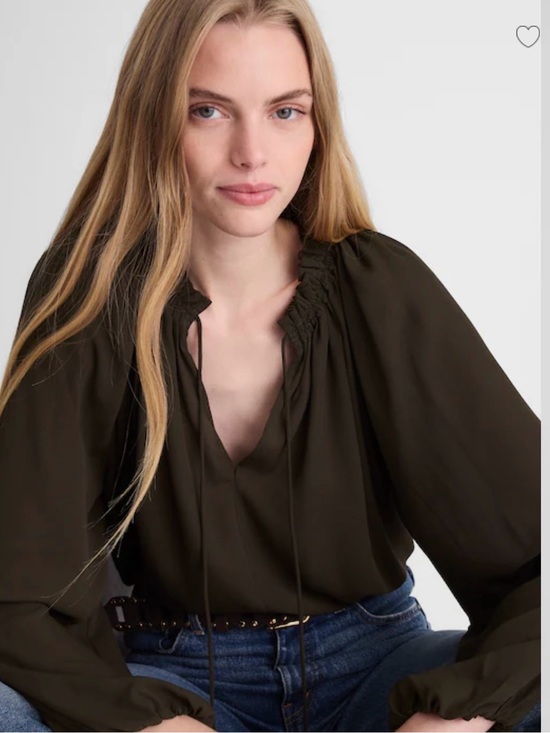 Madewell Tops - Madewell Olive Smocked-Neck Peasant Blouse